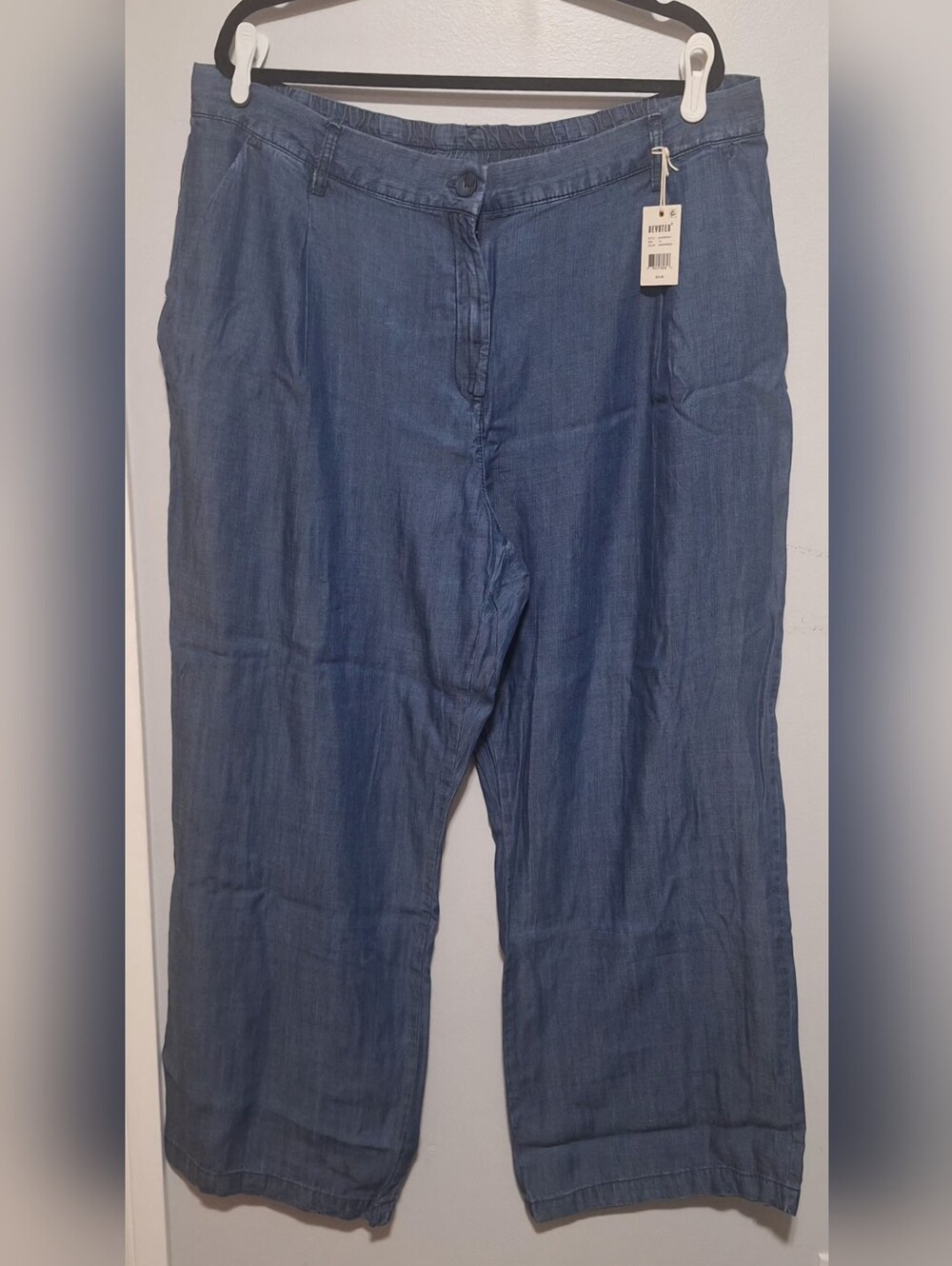 Wide Leg Chambray Pants - Blue